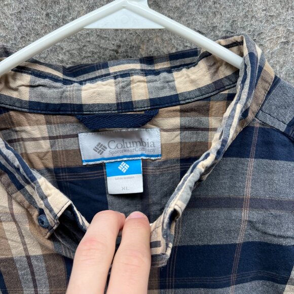 Vintage Columbia Shirt Mens XL Blue Navy Button Down Madras Plaid Outdoors - Picture 7 of 12